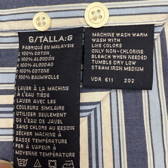 Men’s NAUTICA Striped Short Sleeve Cotton Button Dress Shirt Blue | Size Large - Picture 7 of 7